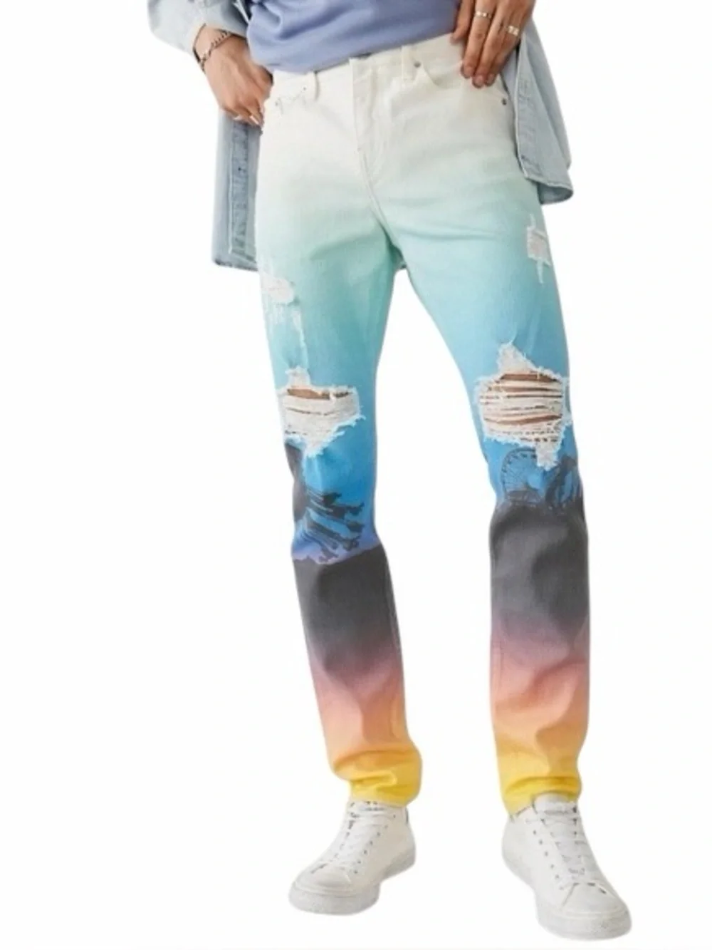 True Religion Sunset Fade Distressed Skinny Jeans Y2K Streetwear 40W